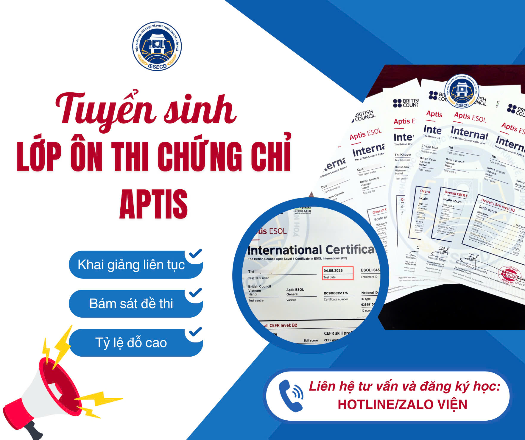 TUYỂN SINH LỚP LUYỆN THI CHỨNG CHỈ TIẾNG ANH APTIS THÁNG 7/2025 – ĐẠT MỤC TIÊU NHANH CHÓNG